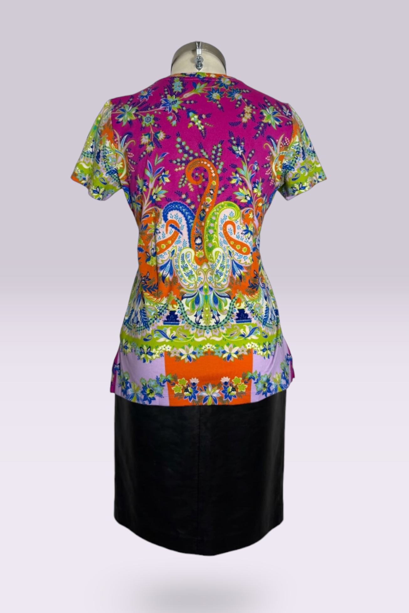 Etro Milano Paisley Floral Print Short Sleeve Stretch Top | Italian Secondhand