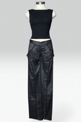 Coming soon: roberto cavalli Low-Rise Curved Panel metallic pinstripe pants