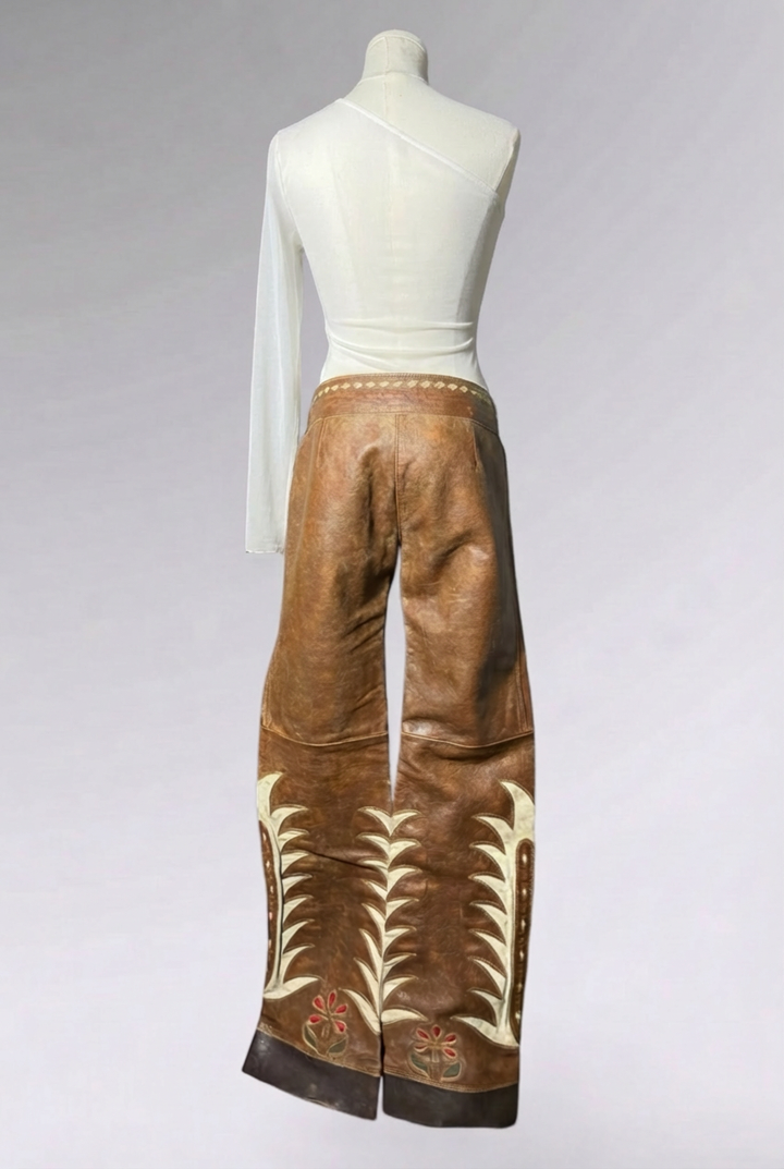 Ralph Lauren Brown Leather Lace-Up Pants | American Vintage