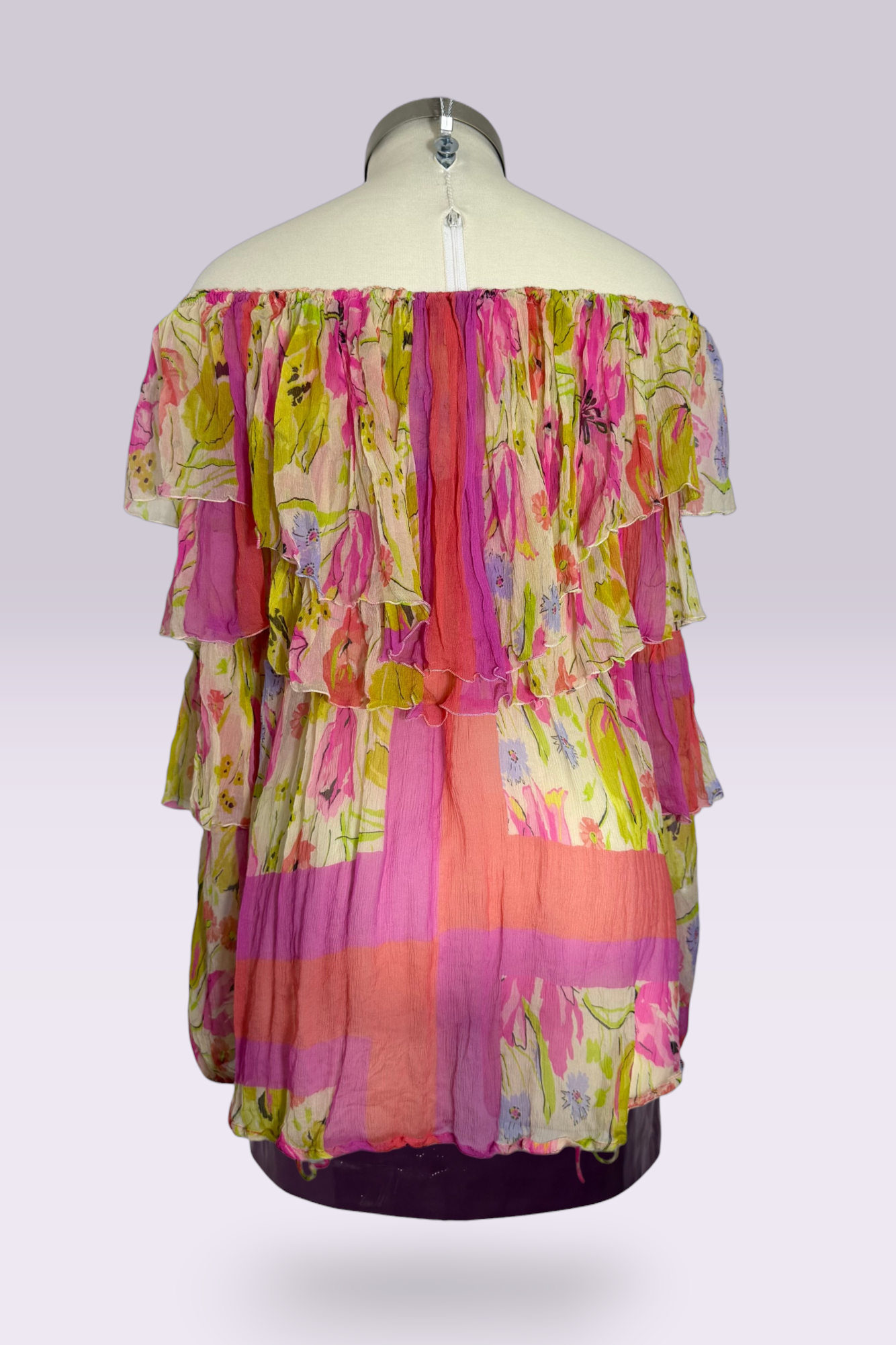 Blumarine Silk Floral Off Shoulder Ruffle Blouse | Italian Secondhand