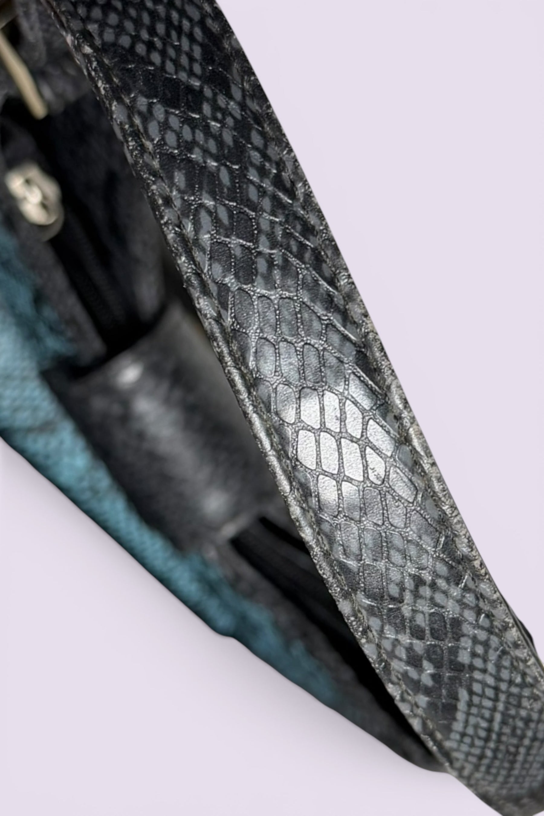 Guess Blue Embroidered Python-Embossed Vegan Leather Bag | American Vintage
