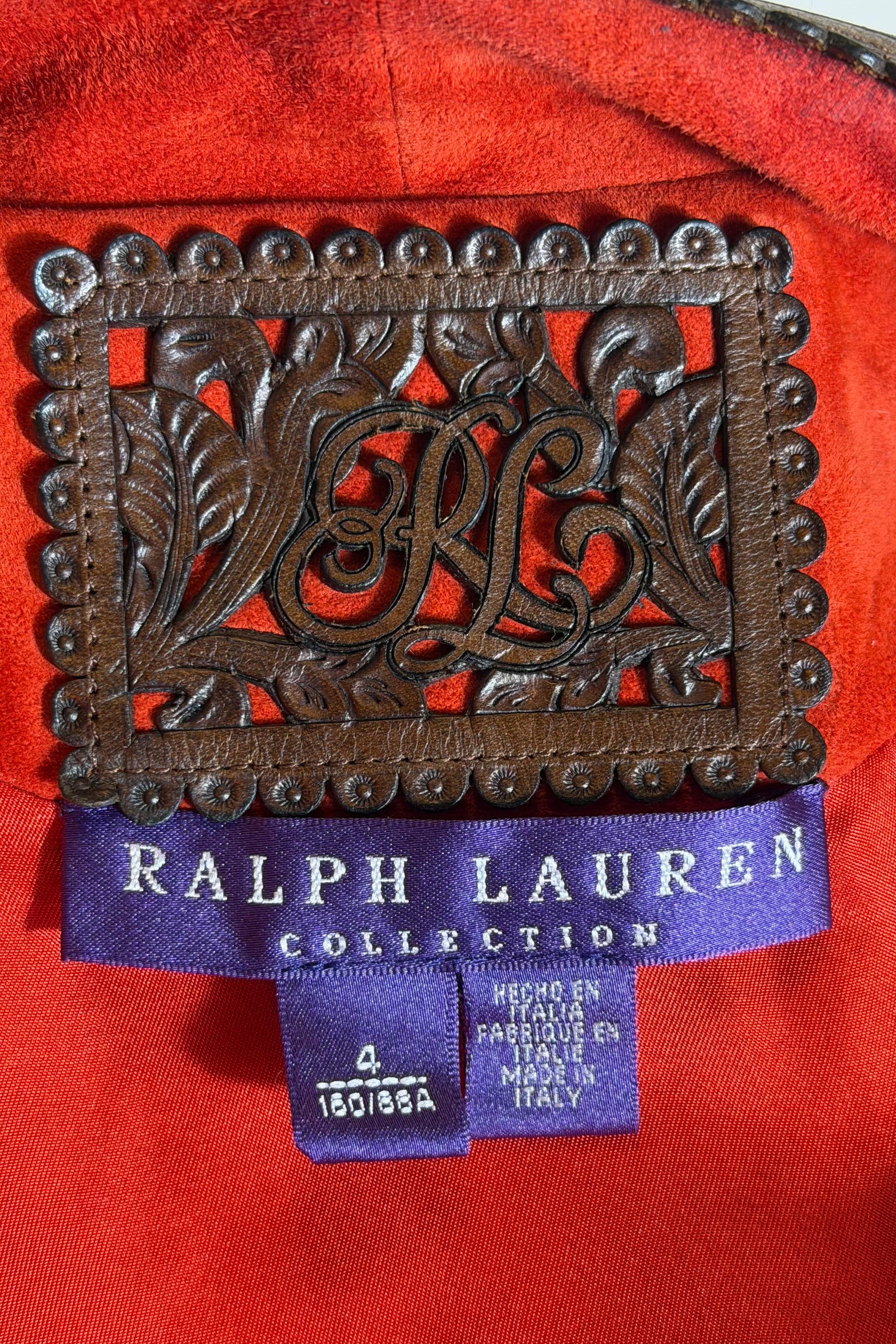 Ralph Lauren Collection Red Suede Leather Appliqué Jacket | Runway Archive