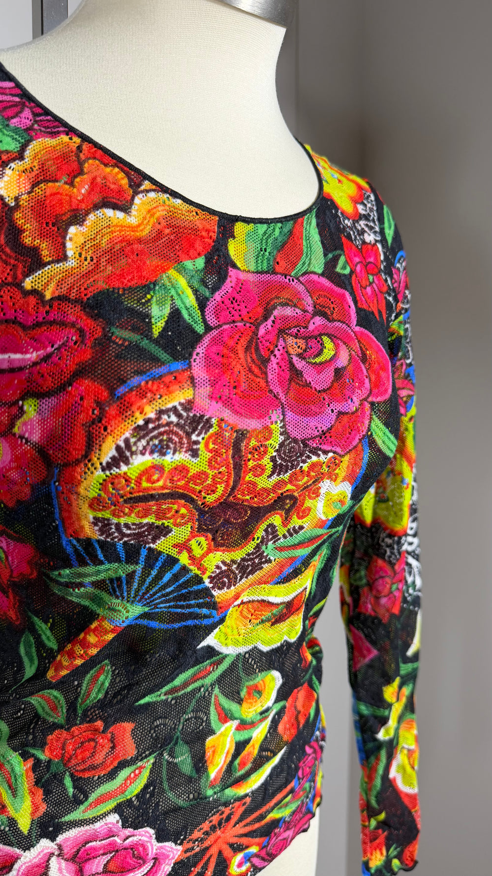 Chacok Floral Mesh Long Sleeve Top | French Vintage