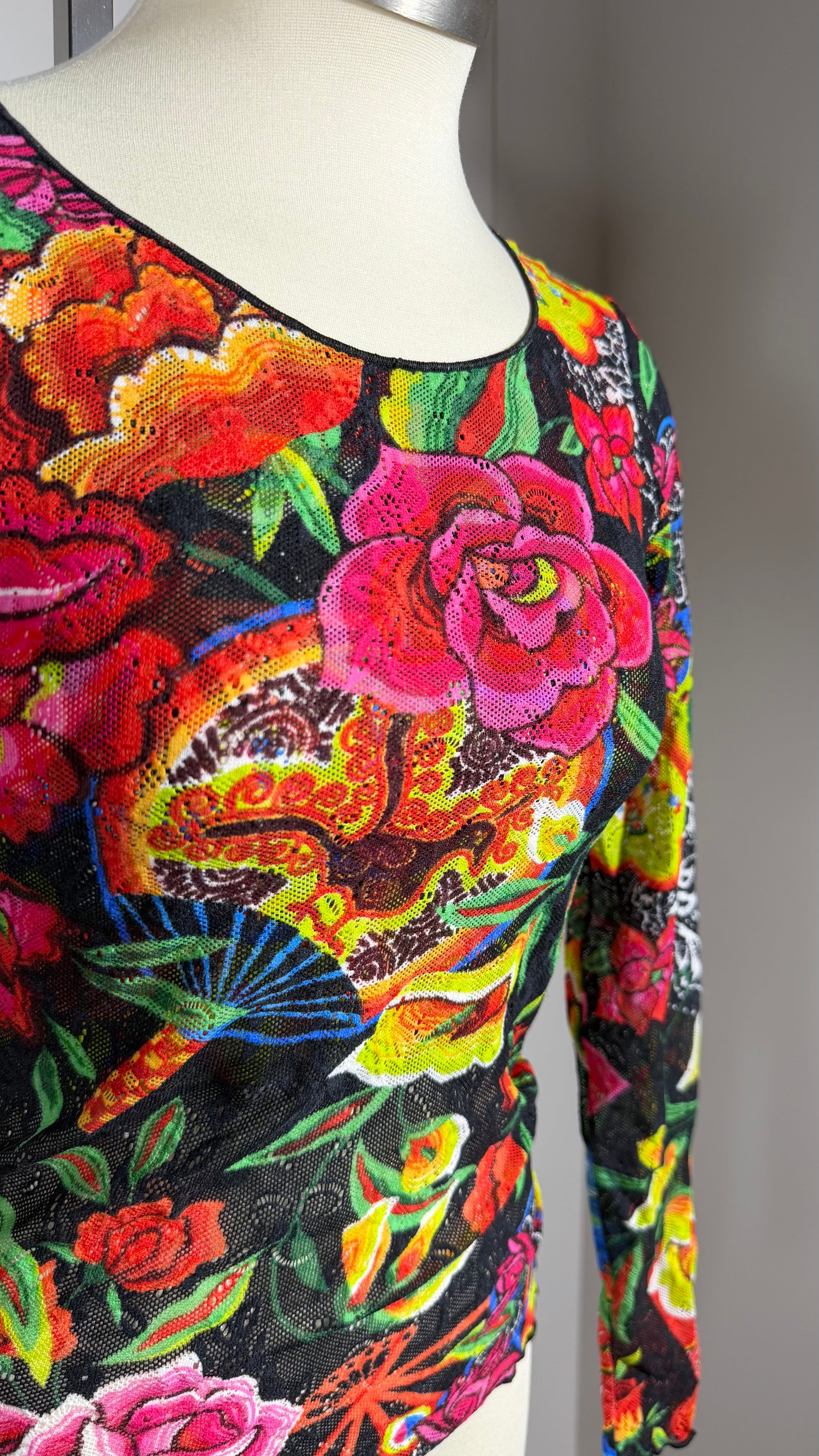 Chacok Floral Mesh Long Sleeve Top | French Vintage