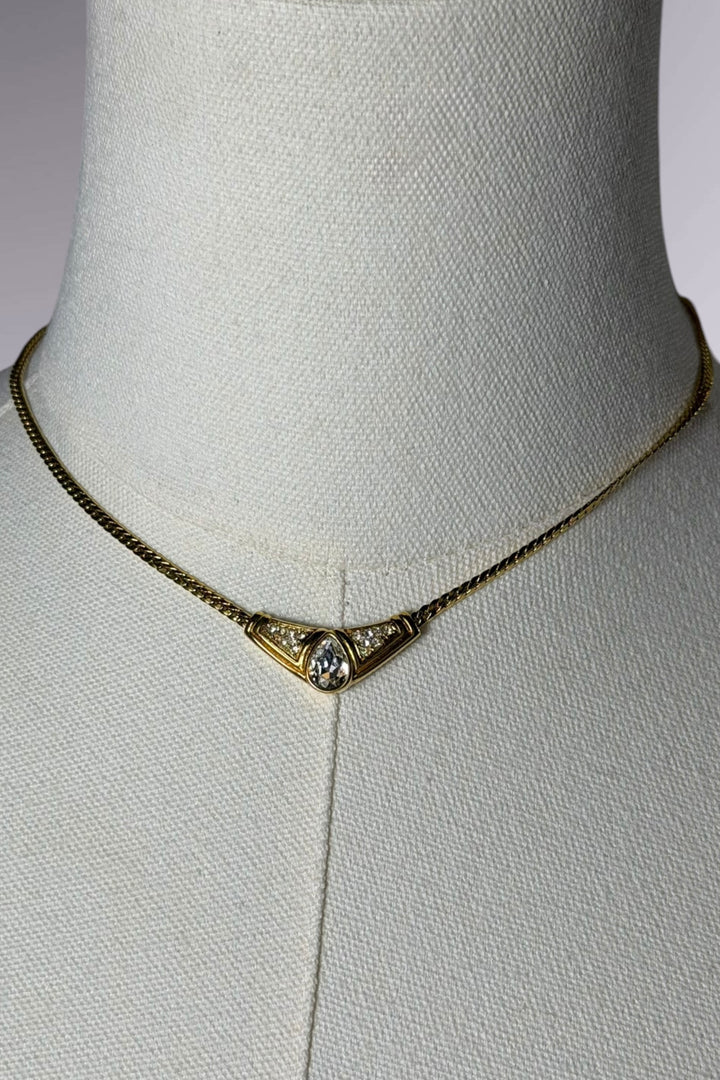 Lanvin Gold-Tone V Pendant Choker Necklace | French Vintage