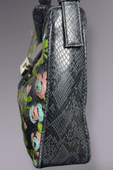 Guess Black Embroidered Python-Embossed Vegan Leather Bag | American Vintage