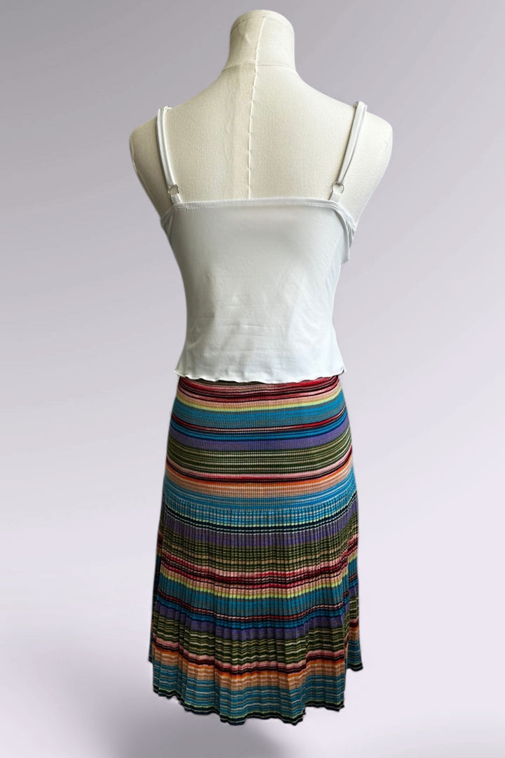 Missoni Multicolor Ribbed and Pleated Knit Skirt | Italian Designer Vintage