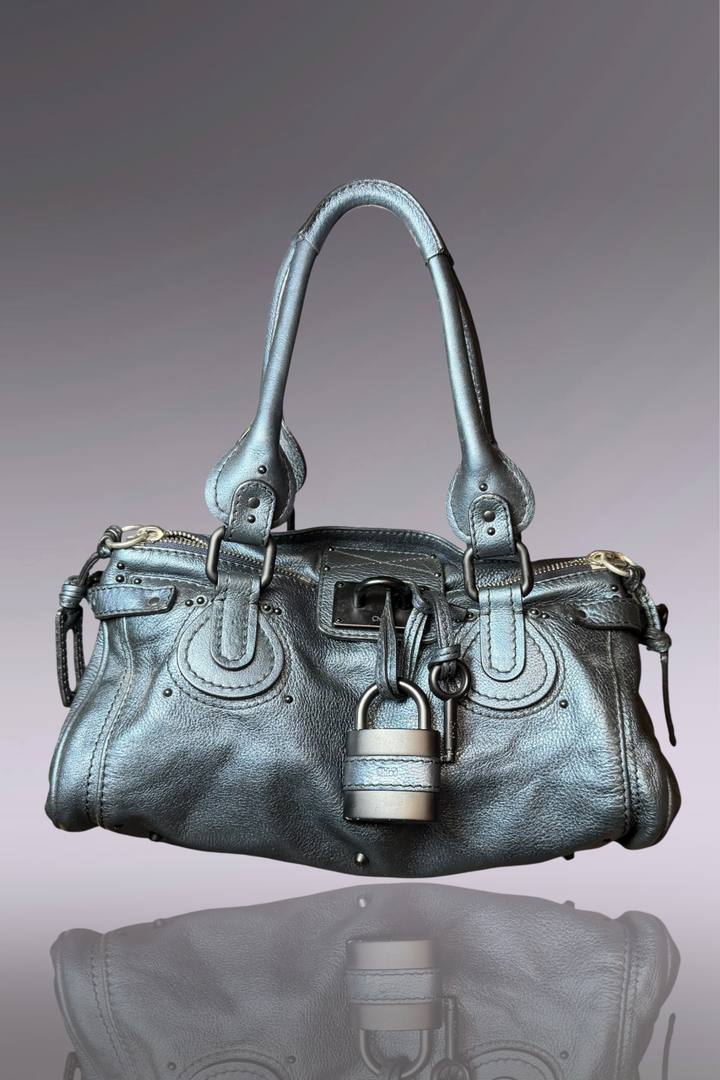 Chloé Paddington Metallic Blue Leather Bag | French Designer Secondhand
