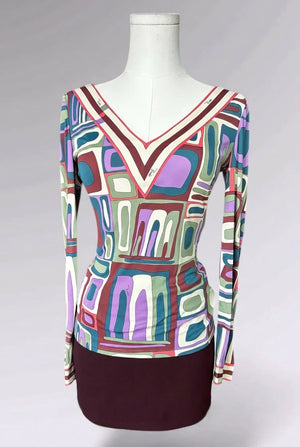 Emilio Pucci Long Sleeve Geometric Printed Top | Italian Designer Vintage