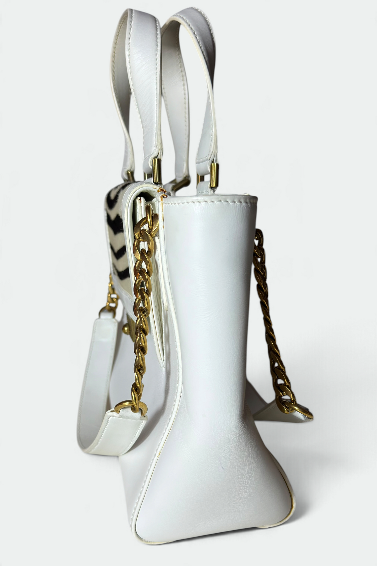 COMING SOON: JIMMY CHOO WHITE LEATHER ZEBRA PRINT CALF HAIR CHAIN BAG | BRITISH SECONDHAND