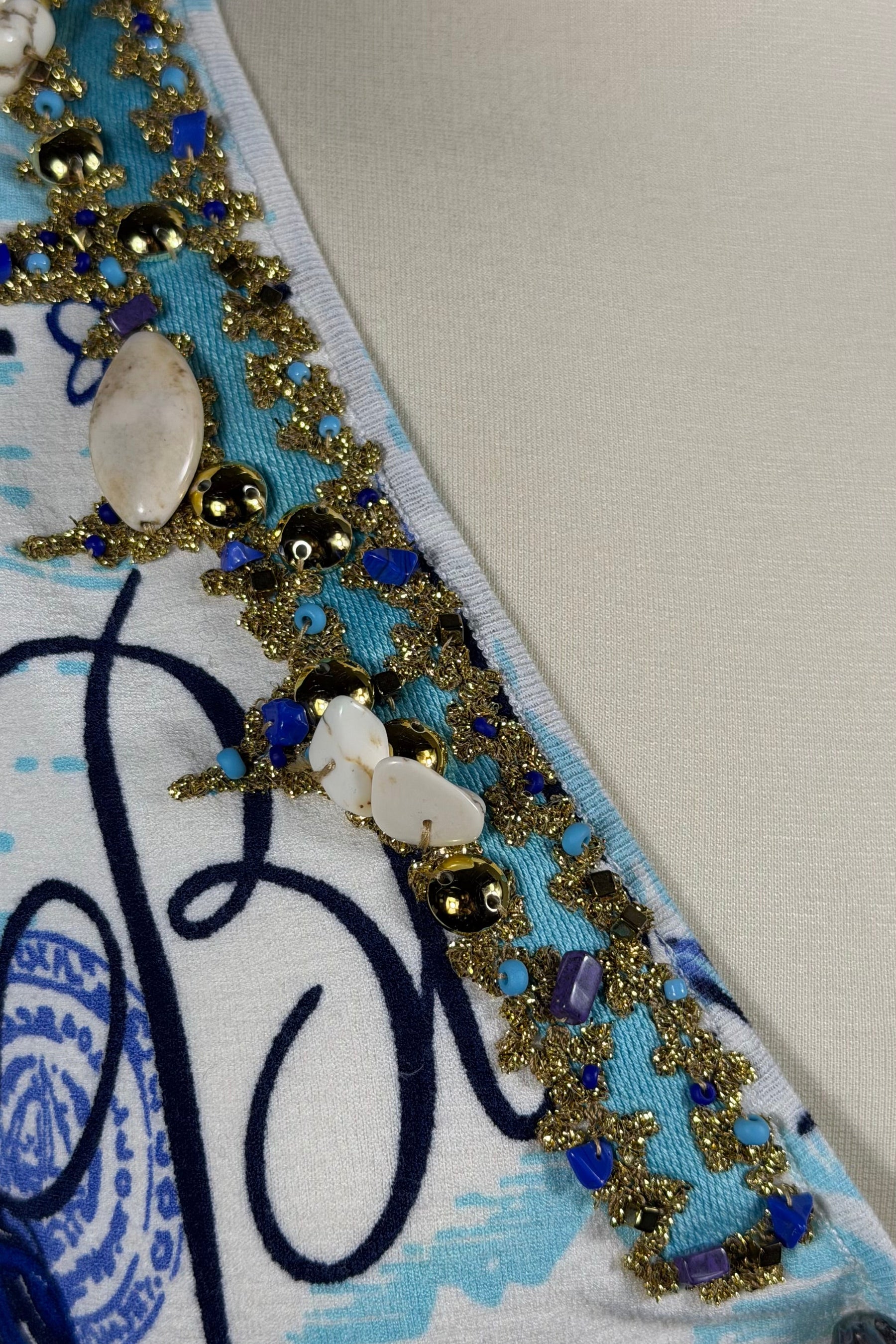 Blumarine Beaded Travel Print Cardigan | Italian Vintage