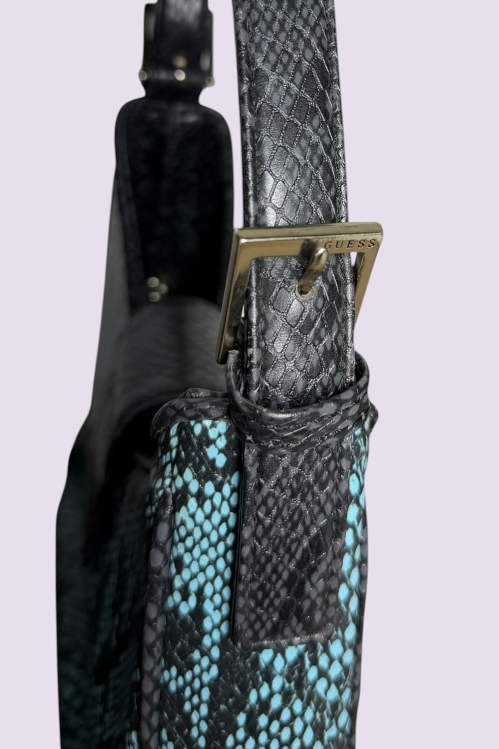 Guess Blue Embroidered Python-Embossed Vegan Leather Bag | American Vintage