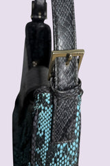 Guess Blue Embroidered Python-Embossed Vegan Leather Bag | American Vintage