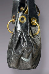 Braccialini Embossed Black Leather Shoulder Bag with Crossbody Strap | Italian Vintage