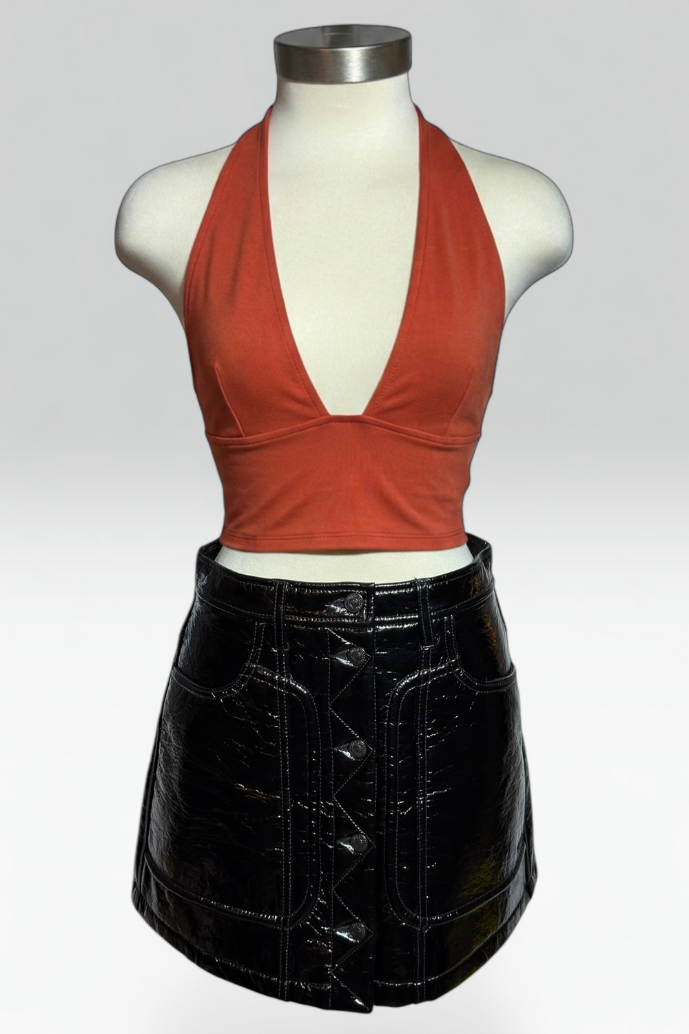 COMING SOON: Diesel Black Patent Button-Front Mini Skirt