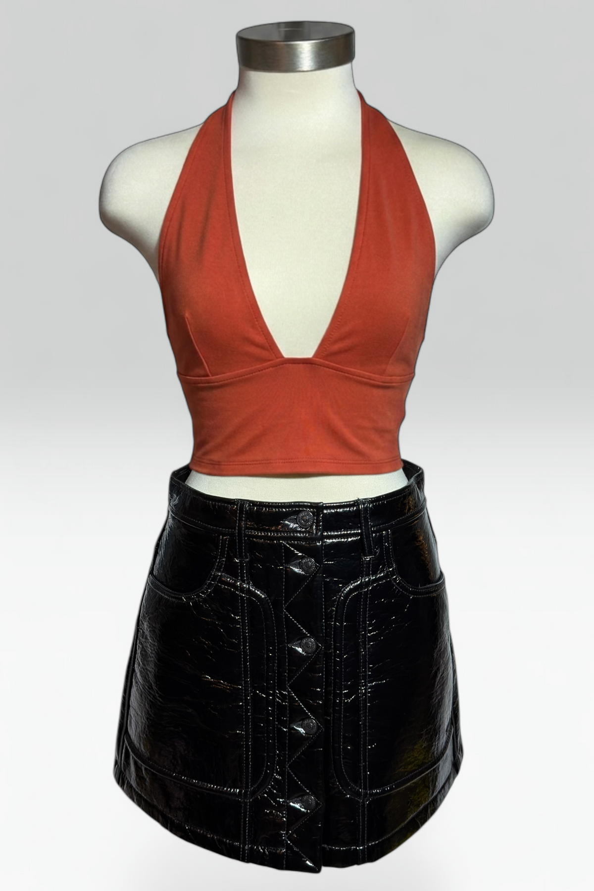 COMING SOON: Diesel Black Patent Button-Front Mini Skirt