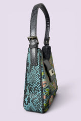 Guess Blue Embroidered Python-Embossed Vegan Leather Bag | American Vintage