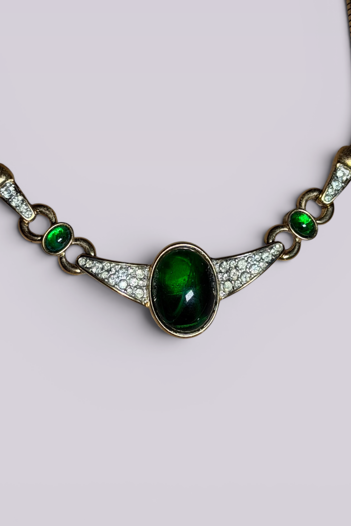 Nina Ricci Green Cabochon Statement Necklace | French Vintage