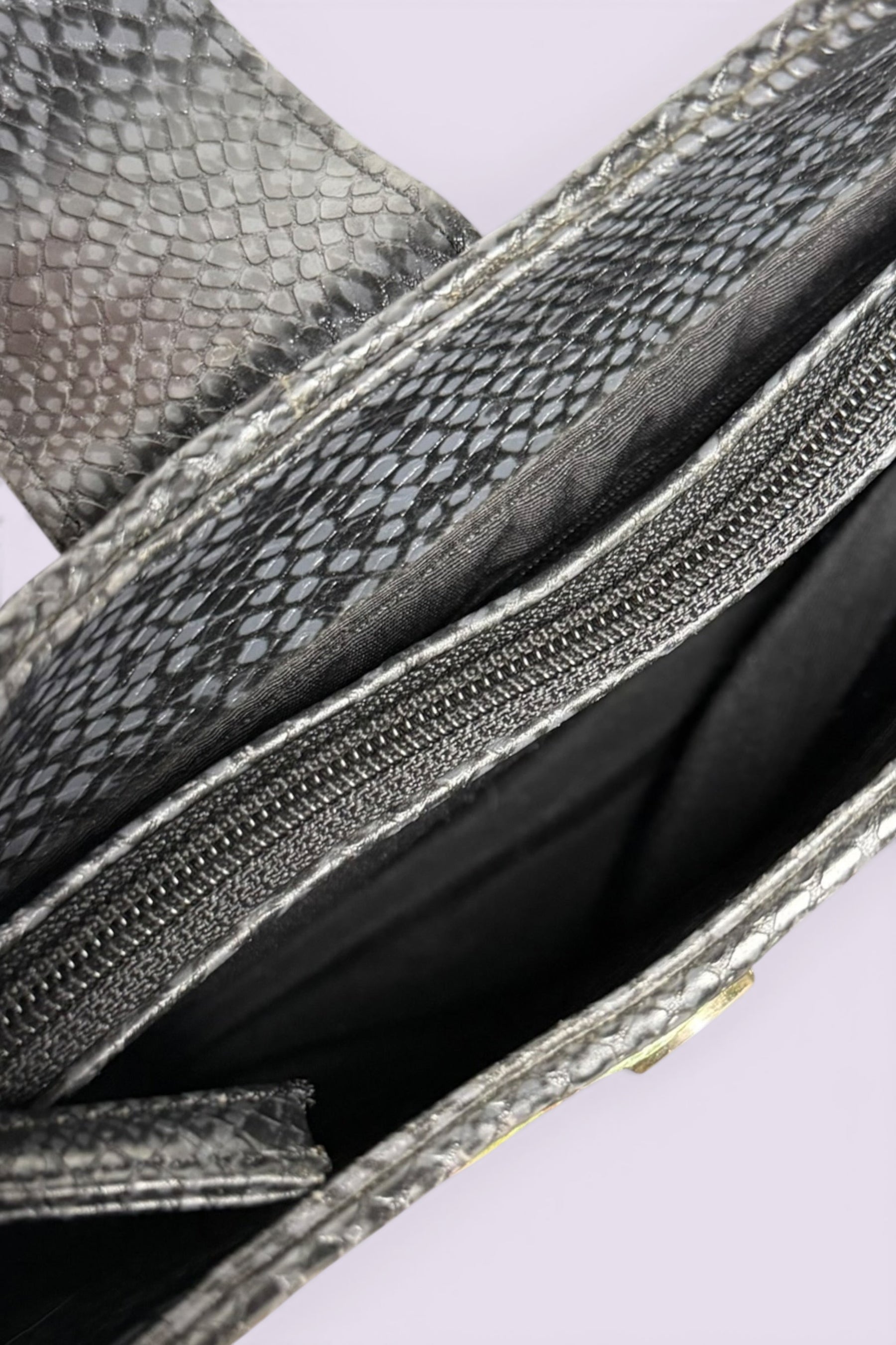 Guess Blue Embroidered Python-Embossed Vegan Leather Bag | American Vintage