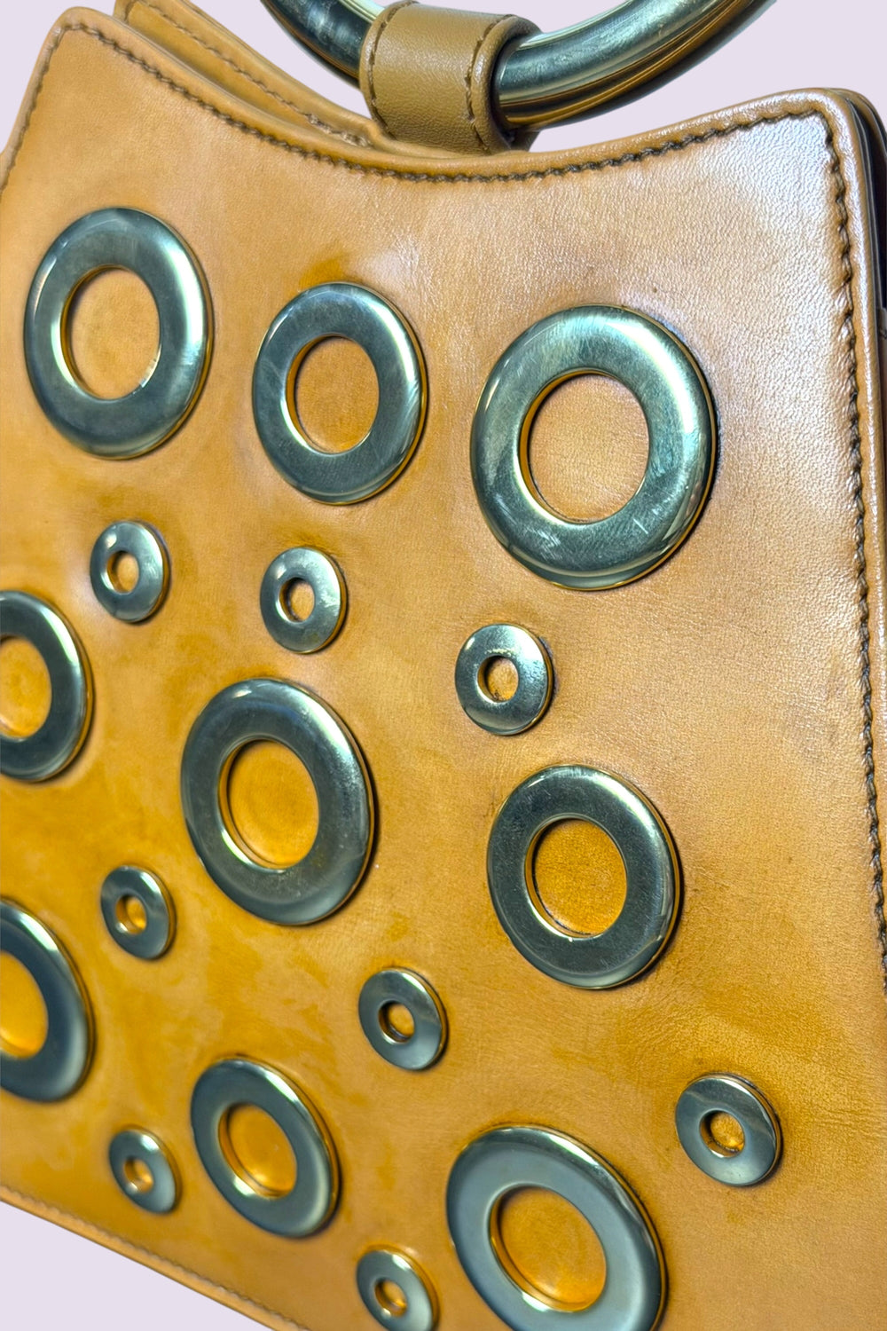 Escada Leather Ring Handle Grommet Bag | Italian Vintage