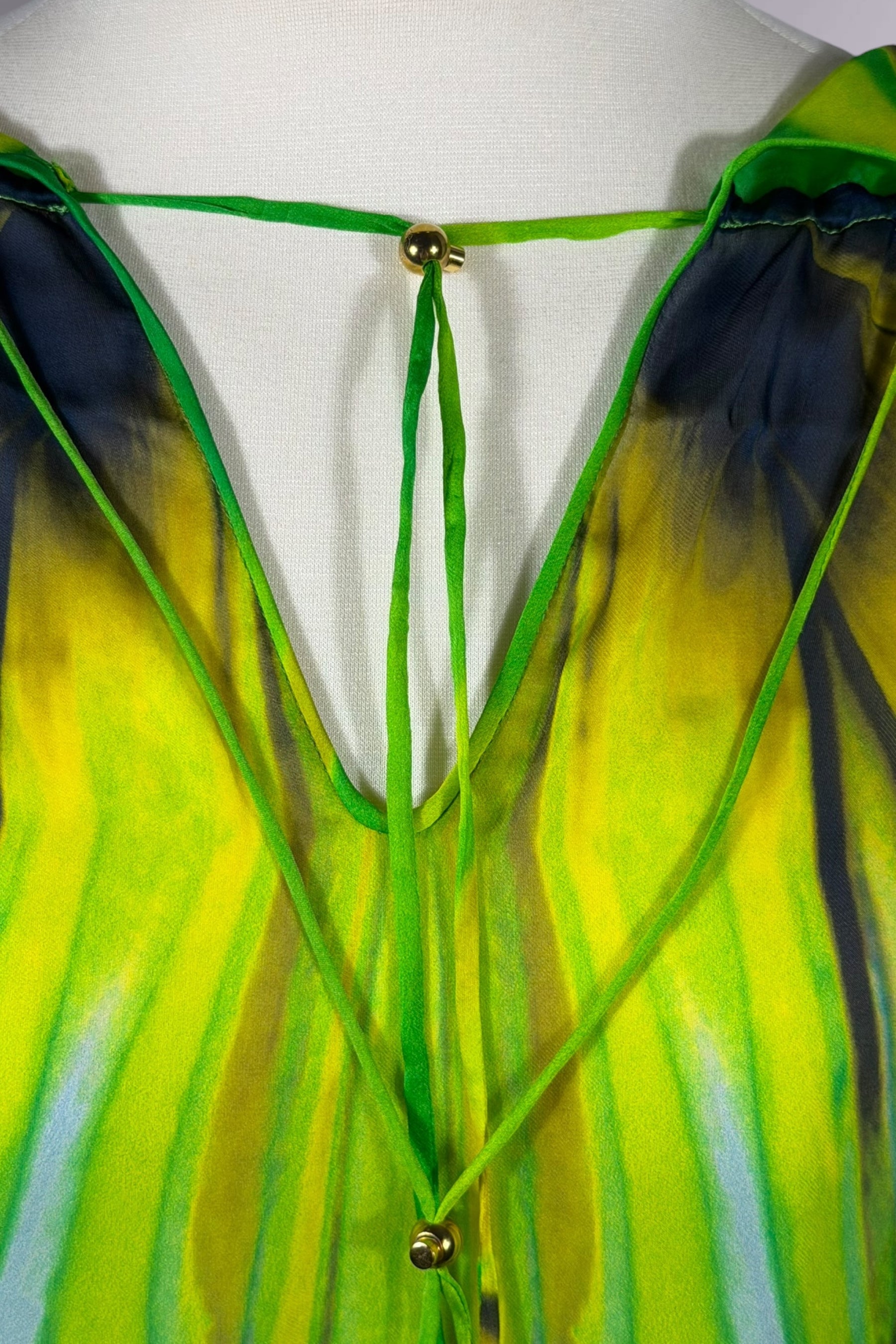 Roberto Cavalli 1996 Green Abstract Silk Hooded Tunic | Italian Vintage