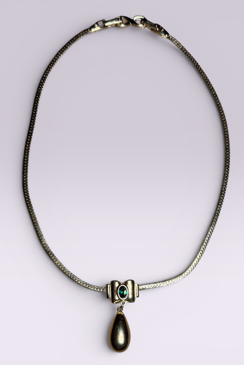 Nina Ricci Green Cabochon Drop Necklace | French Vintage