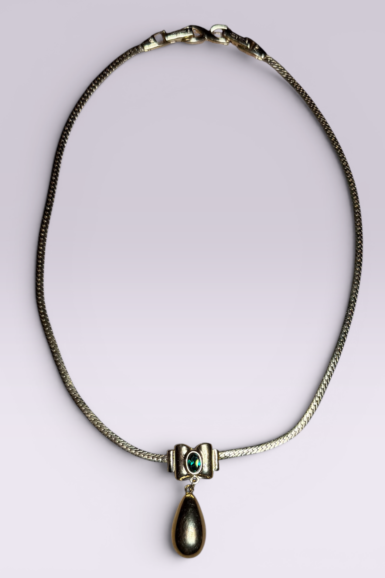 Nina Ricci Green Cabochon Drop Necklace | French Vintage