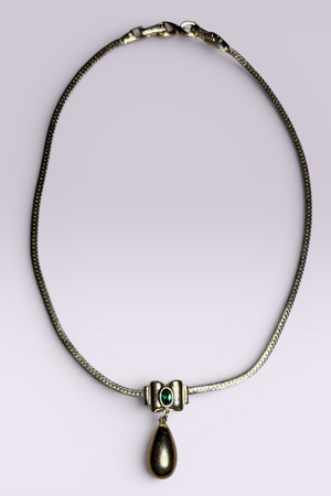 Nina Ricci Green Cabochon Drop Necklace | French Vintage