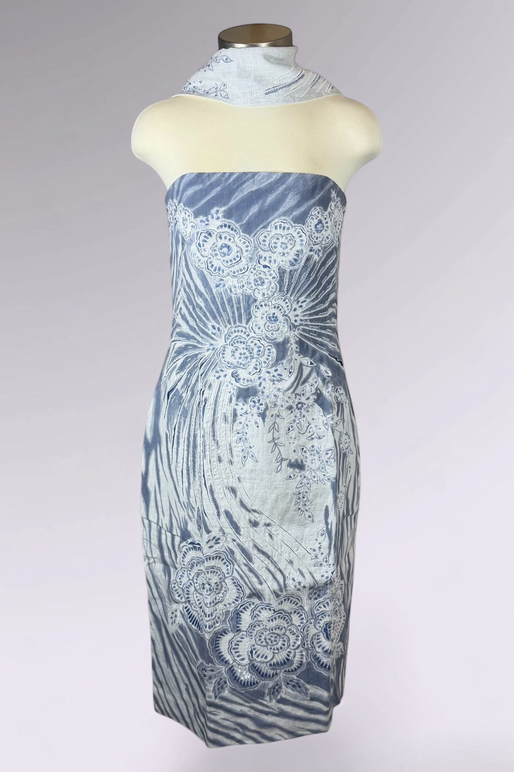 COMING SOON: Ralph Lauren Purple Label Beaded Linen Strapless Dress with Scarf | American Secondhand