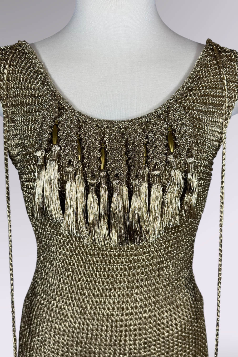 COMING SOON: Ralph Lauren Purple Label Hand Knit Metallic Gold Maxi Dress | American Designer Secondhand
