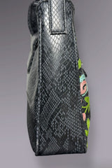 Guess Black Embroidered Python-Embossed Vegan Leather Bag | American Vintage