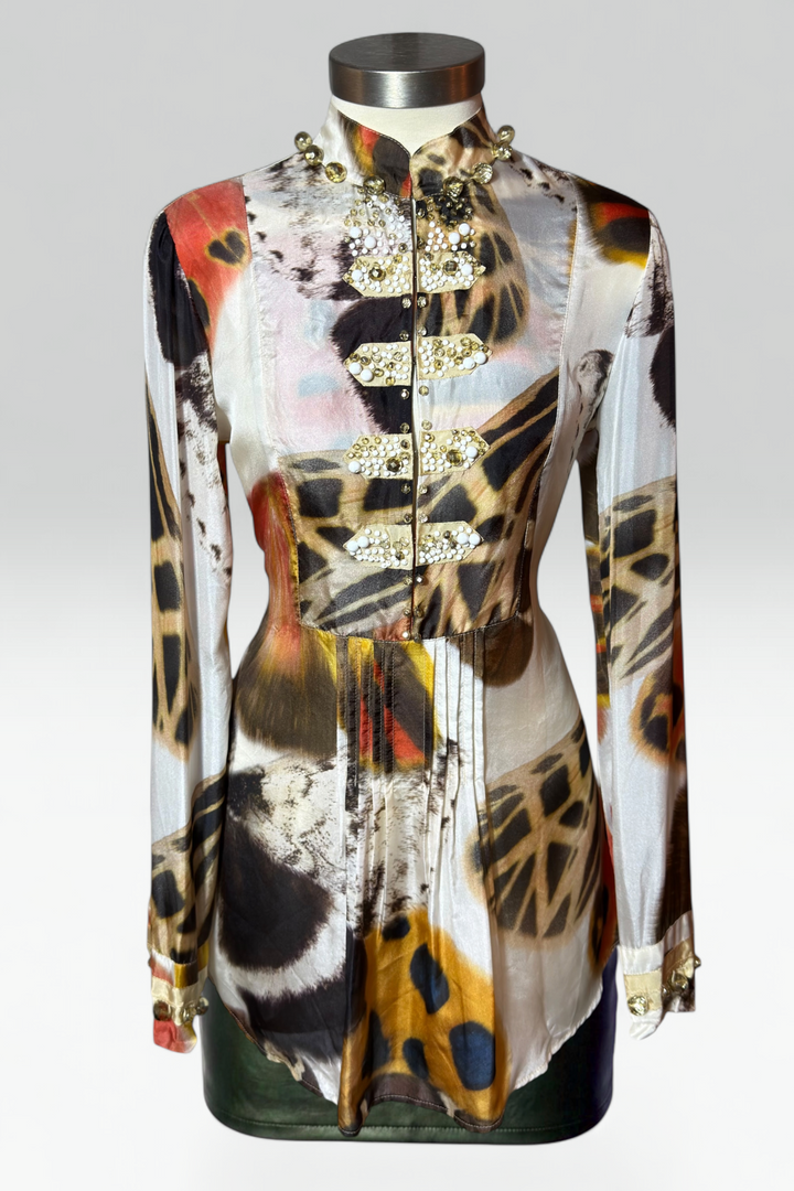 Coming soon: Blumarine Embellished Butterfly Print Silk Tunic top
