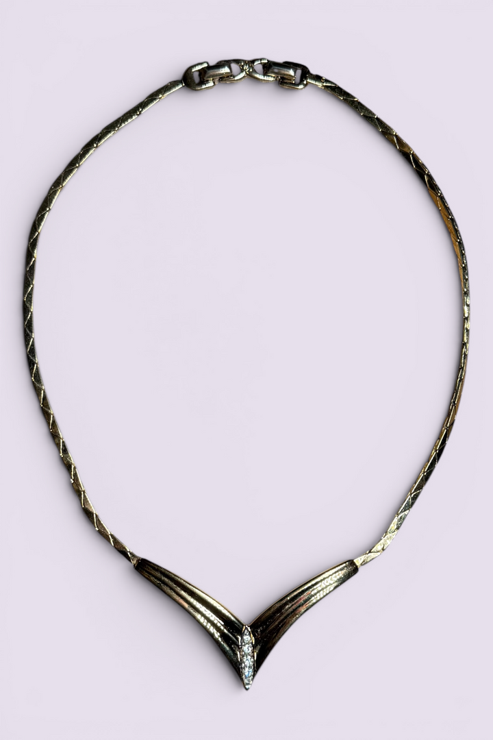 Nina Ricci Gold Tone V Collar Necklace | French Vintage