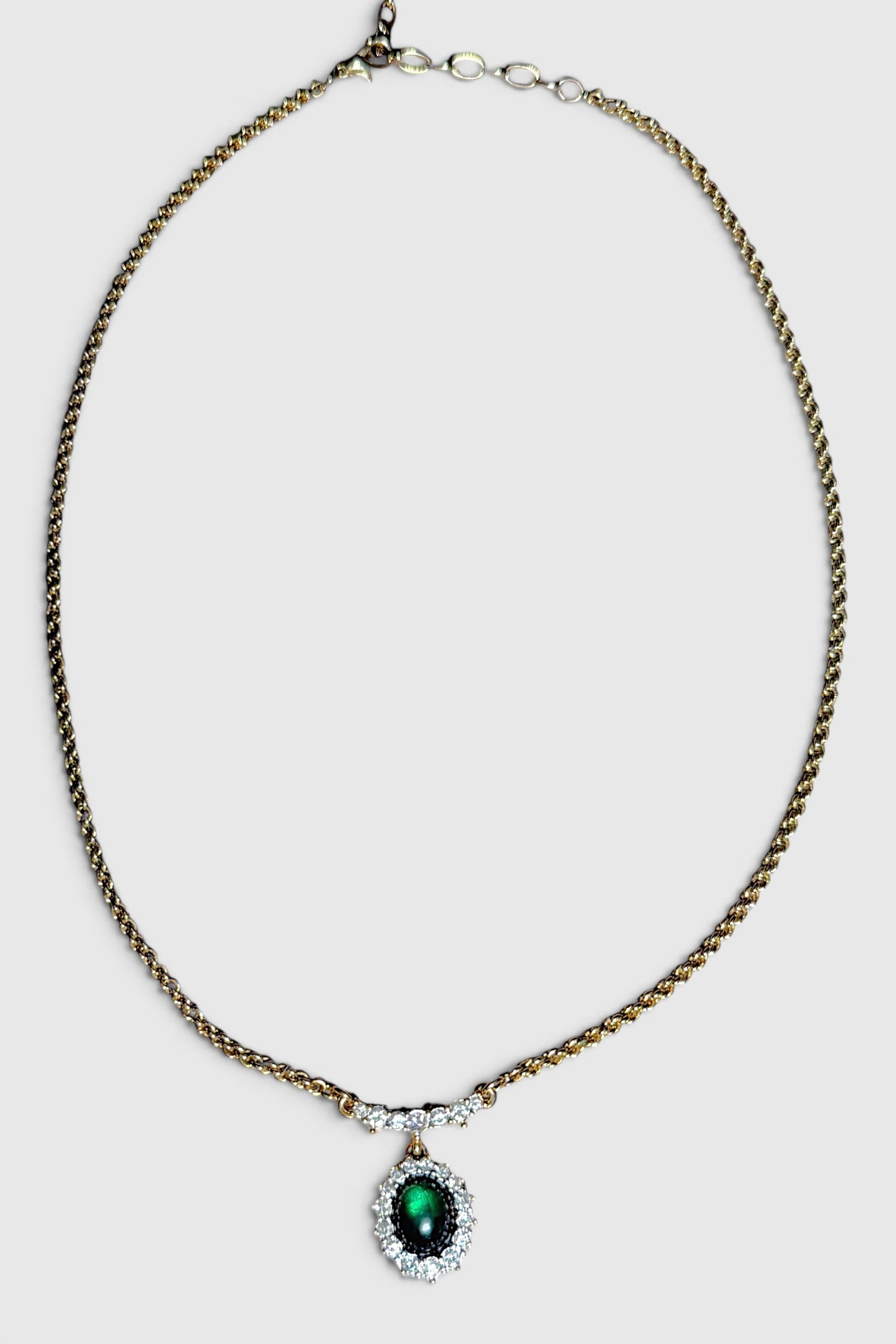 Nina Ricci Green Cabochon Pendant Necklace | French Vintage