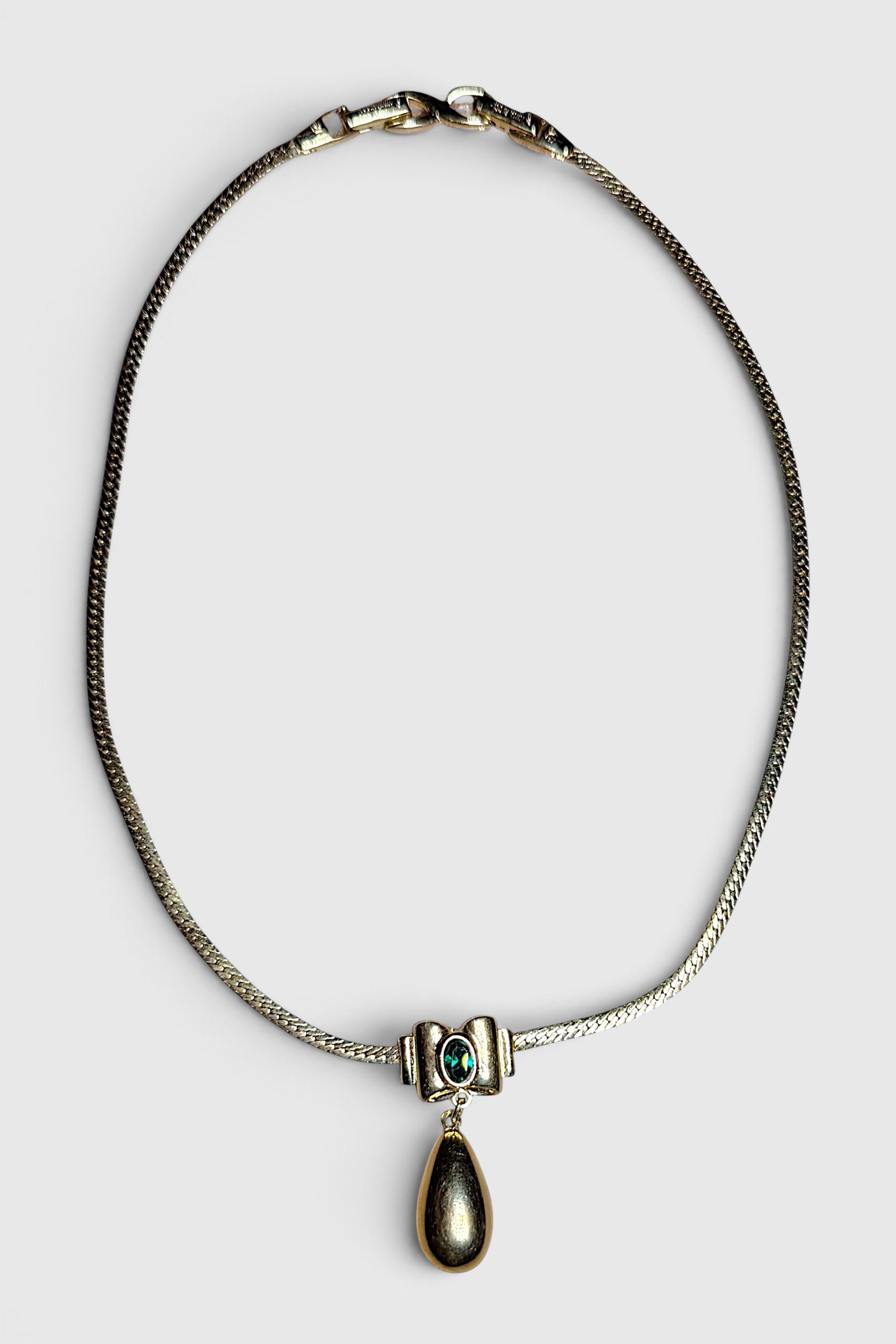 Nina Ricci Green Cabochon Drop Necklace | French Vintage