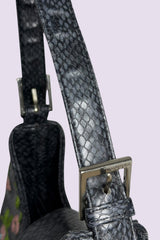 Guess Black Embroidered Python-Embossed Vegan Leather Bag | American Vintage