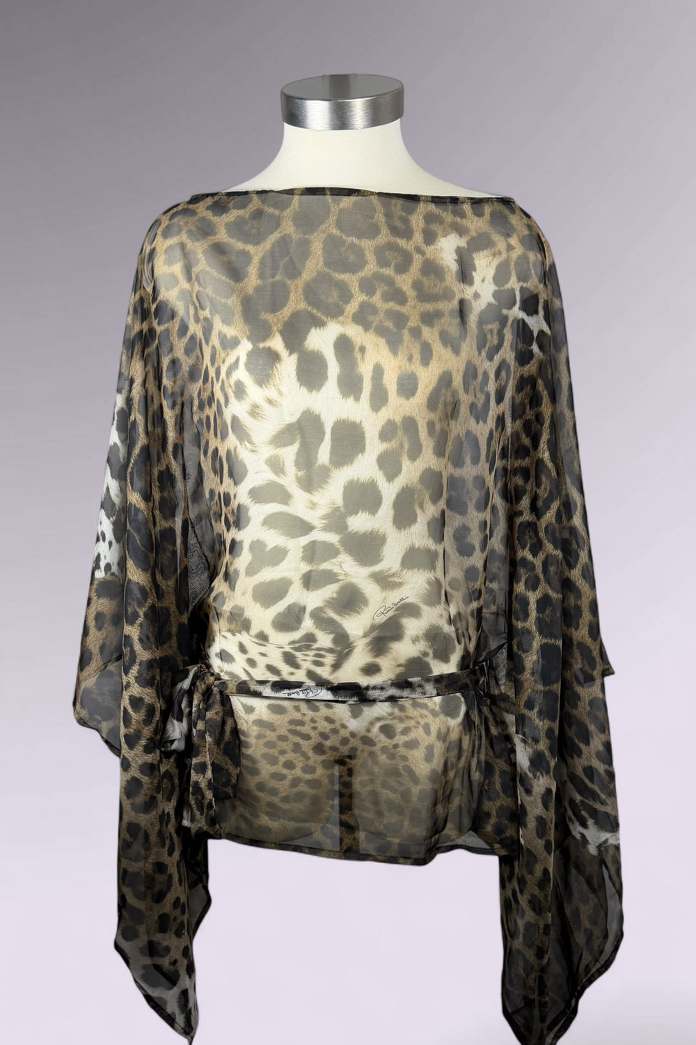 Roberto Cavalli Leopard Print Sheer Tunic Top with Waist Tie | Italian Secondhand