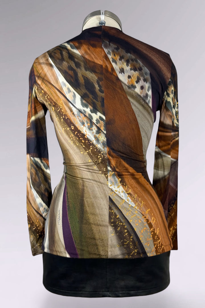 Roberto Cavalli Abstract Animal Print Cutout Mesh Top | Italian Secondhand