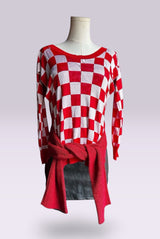 MM6 Maison Margiela Red Checker Multi-Way Knit Sweater | Runway Archive