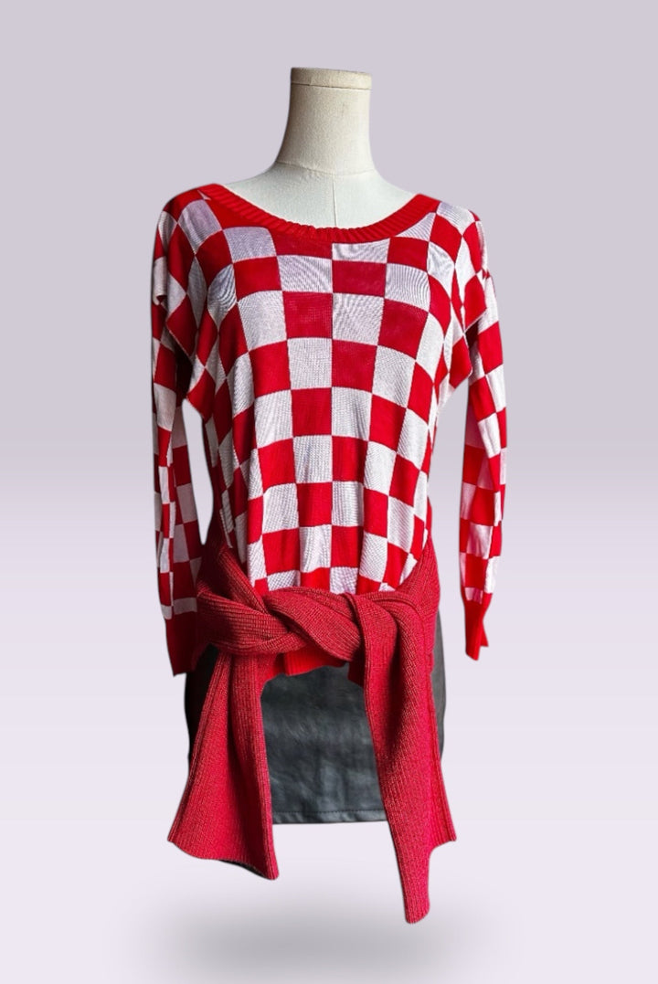 MM6 Maison Margiela Red Checker Multi-Way Knit Sweater | Runway Archive