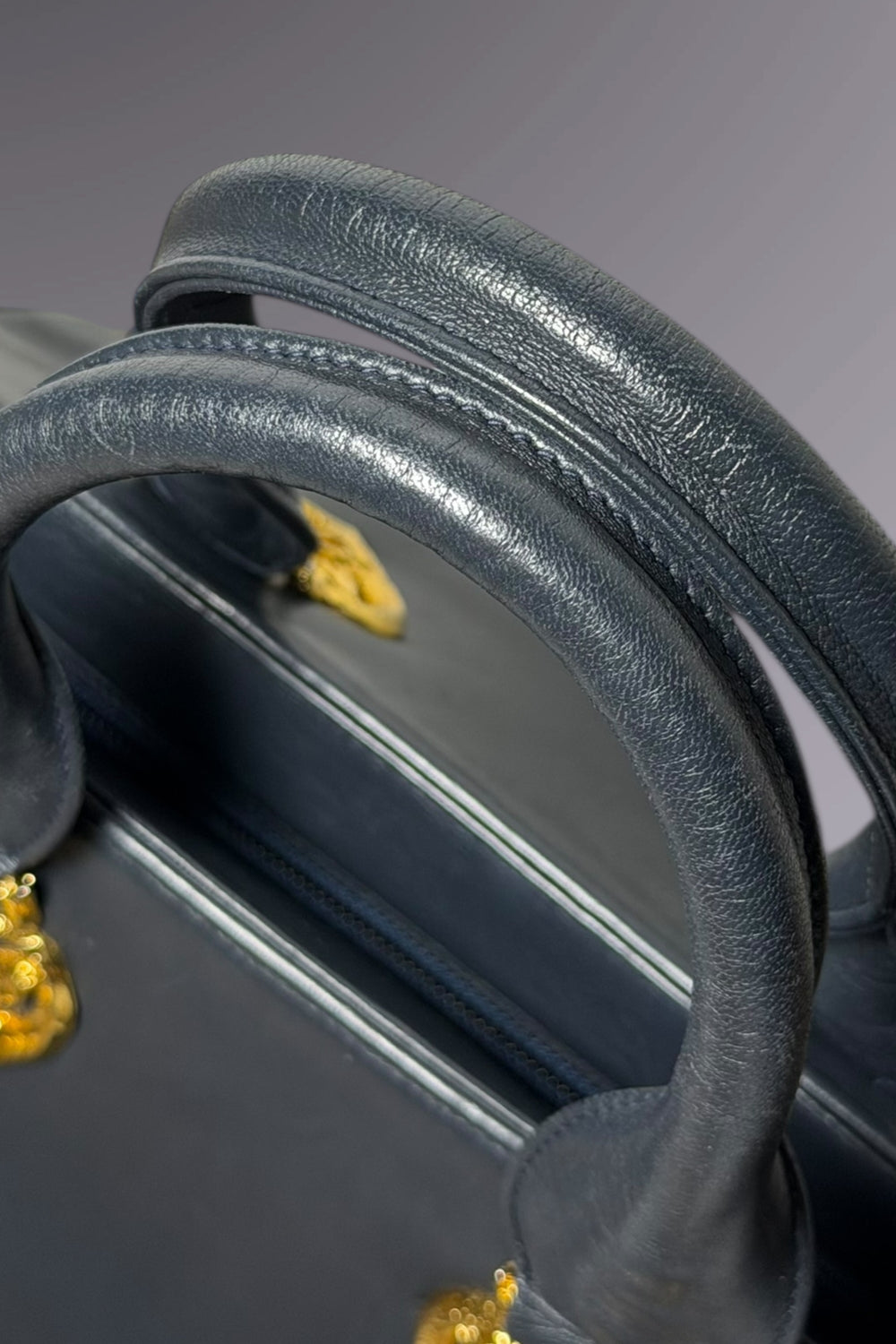 Braccialini Black Leather Top Handle Bag | Italian Vintage