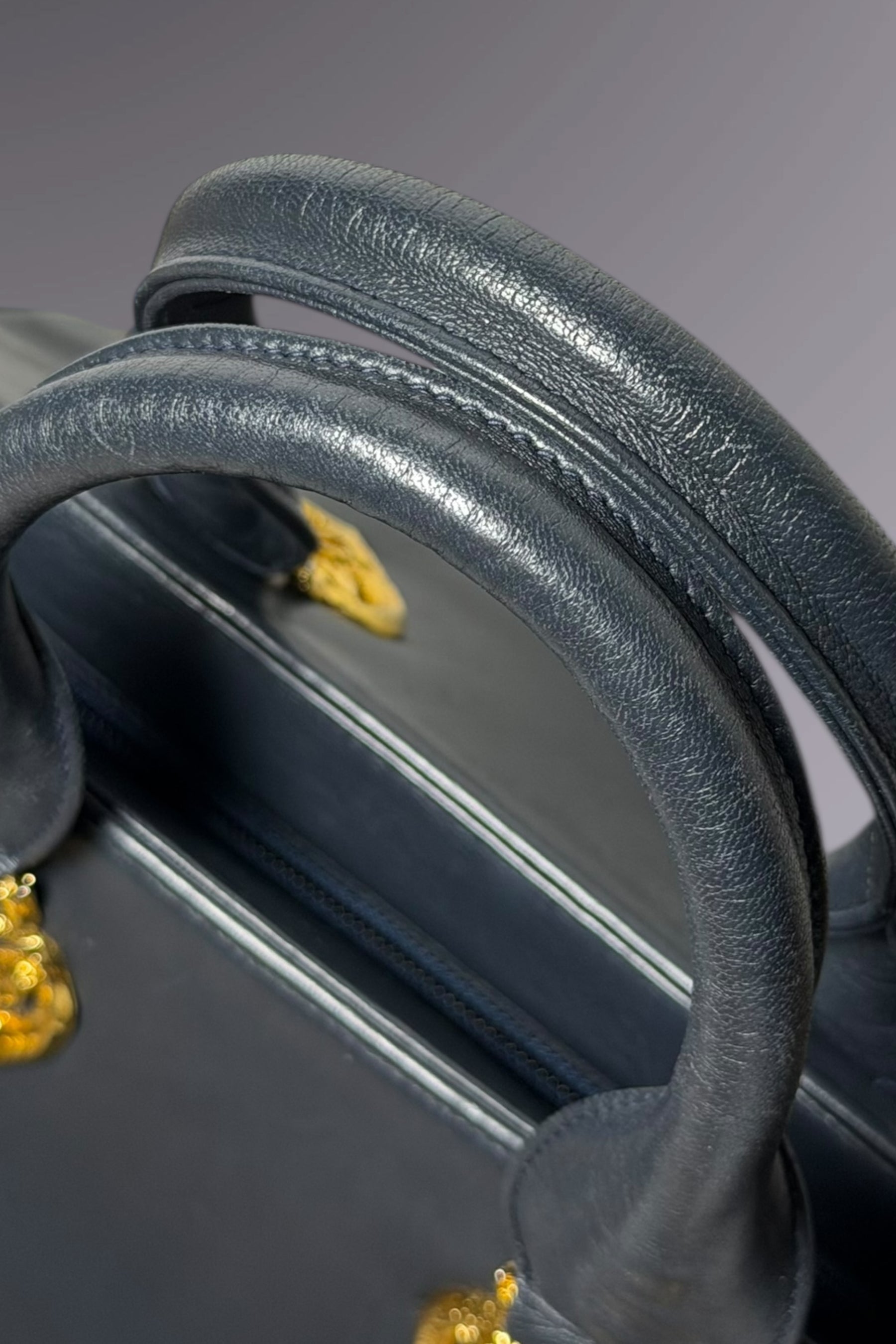 Braccialini Black Leather Top Handle Bag | Italian Vintage