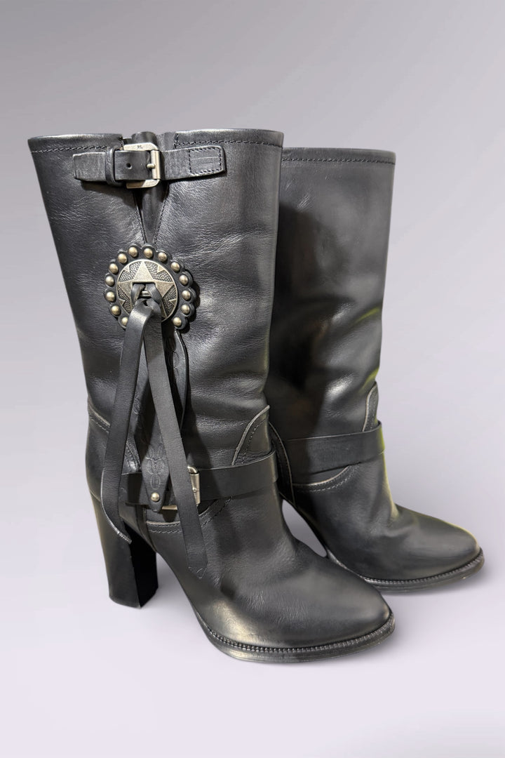 Ralph Lauren Purple Label Leather Concho Boots | American Secondhand