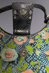 Guess Blue Embroidered Python-Embossed Vegan Leather Bag | American Vintage