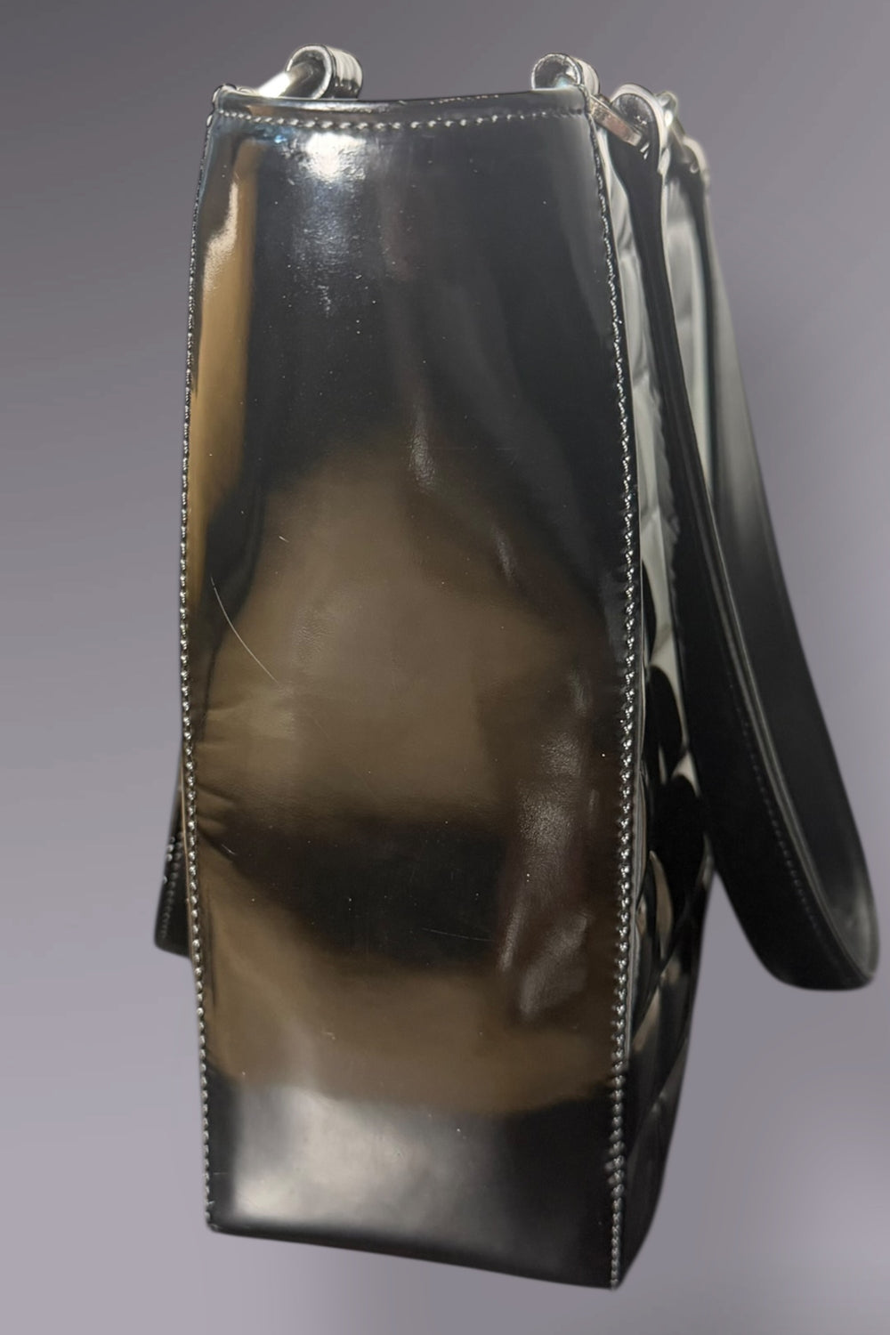 Chanel Chocolate Bar Black Patent Leather Tote | French Vintage