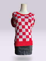 MM6 Maison Margiela Red Checker Multi-Way Knit Sweater | Runway Archive