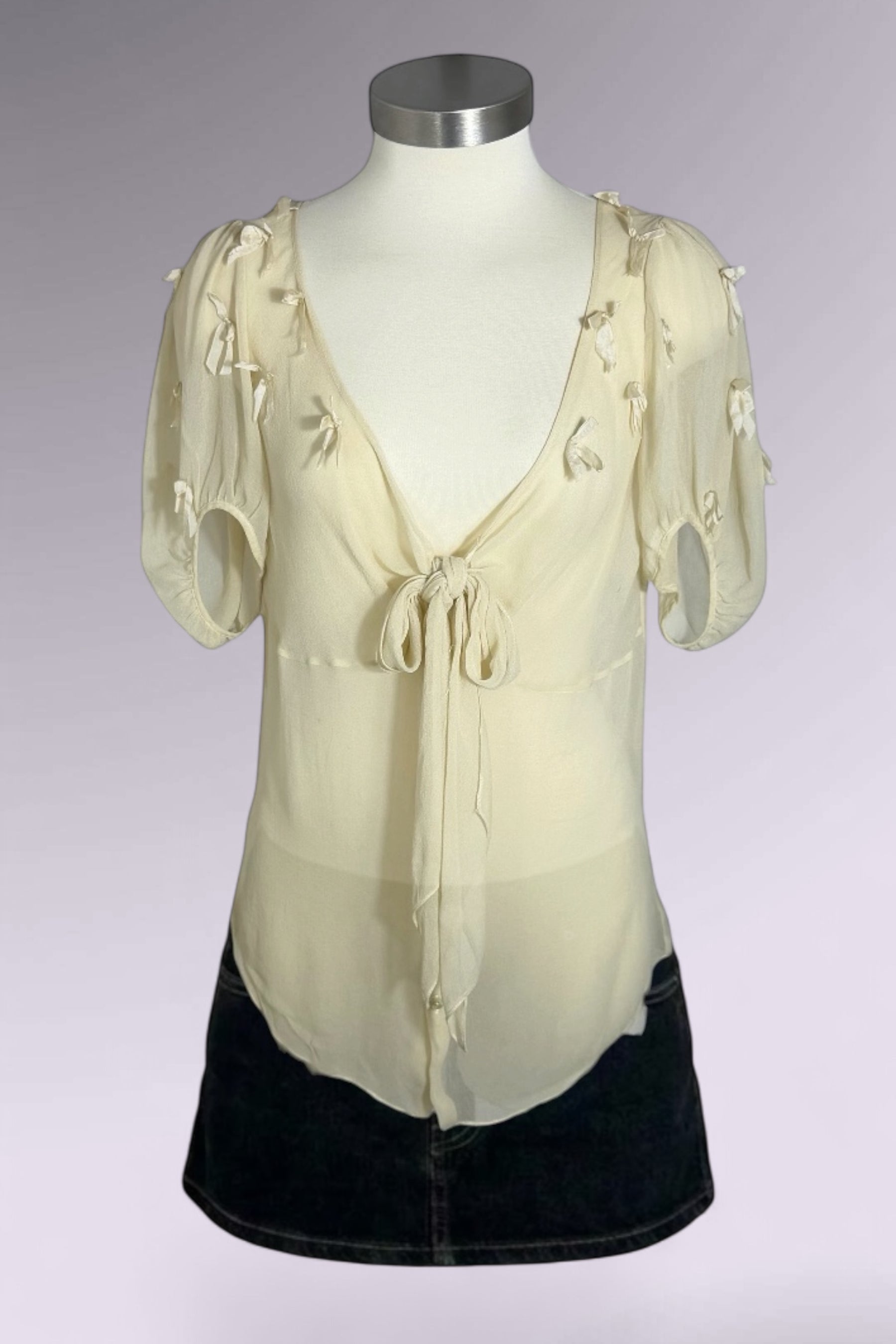 Ralph Lauren Silk Ribbon Tie Short Sleeve Blouse | American Secondhand