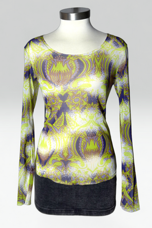 COMING SOON: Issey Miyake Lime Abstract Botanical Print mesh top