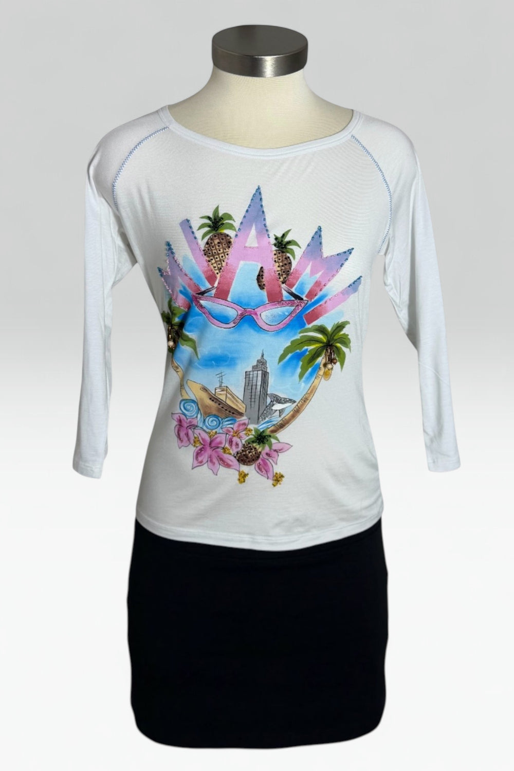 Blugirl by Blumarine Miami Graphic Embellished 3/4 Sleeve Top
