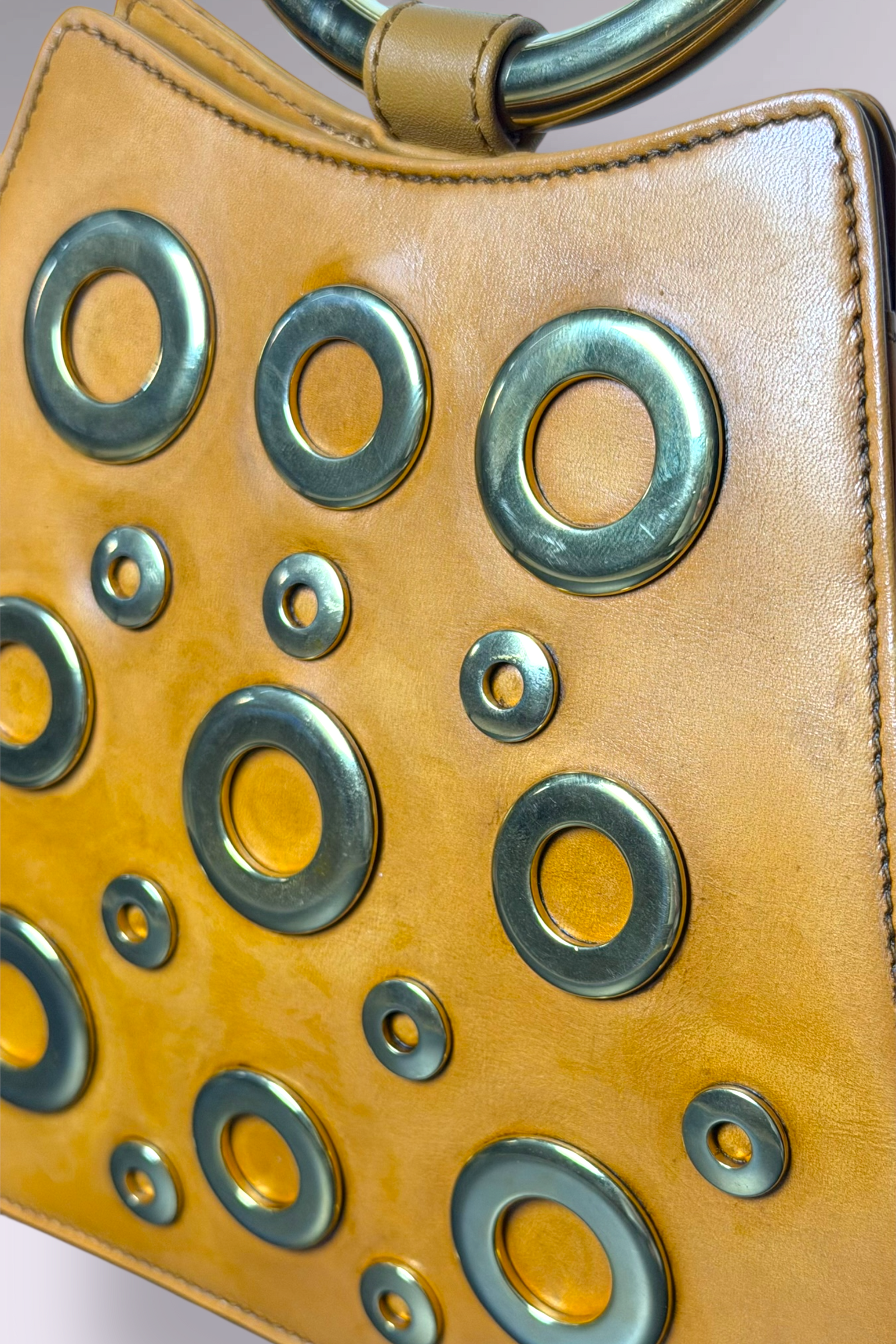 Escada Leather Ring Handle Grommet Bag | Italian Vintage